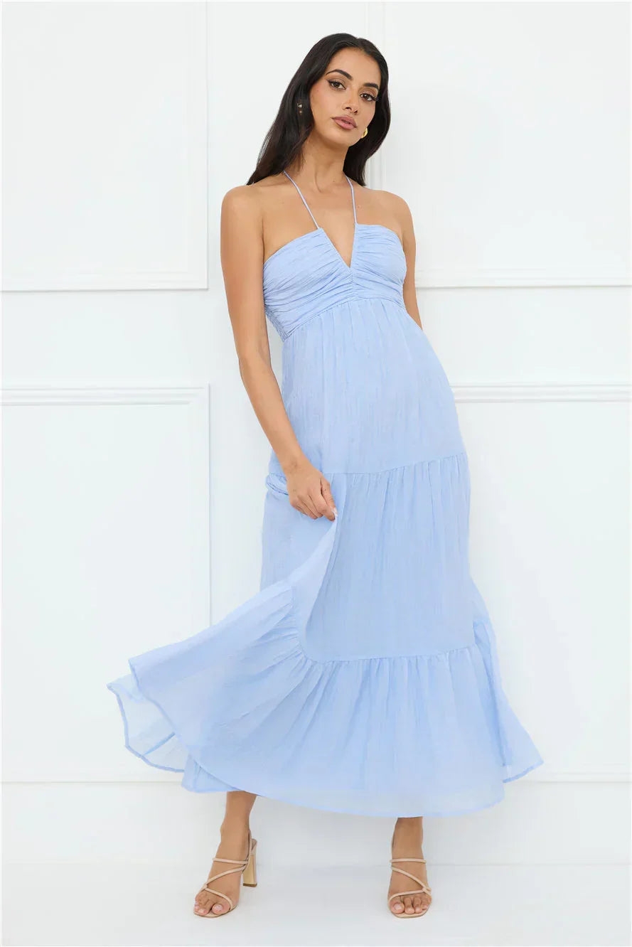 Sunshine Escape Halter Maxi Dress Blue