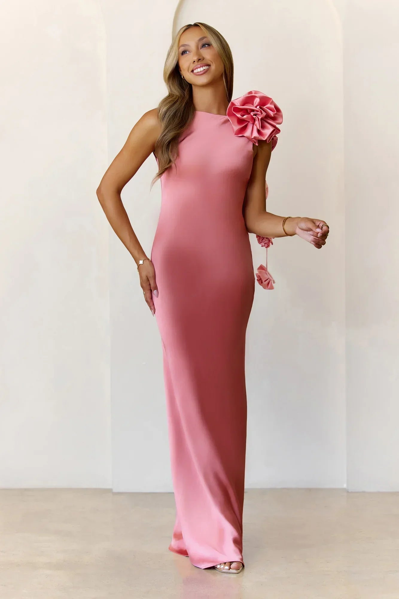 Petal Perfect Satin Maxi Dress Rose