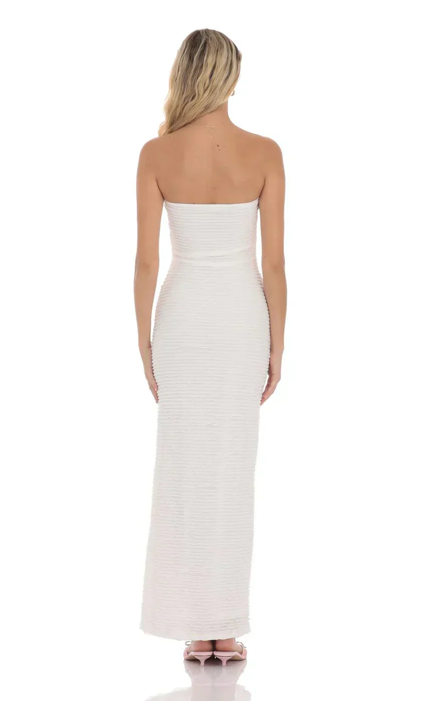 Roman Holiday Strapless Ruffle White Maxi Dress