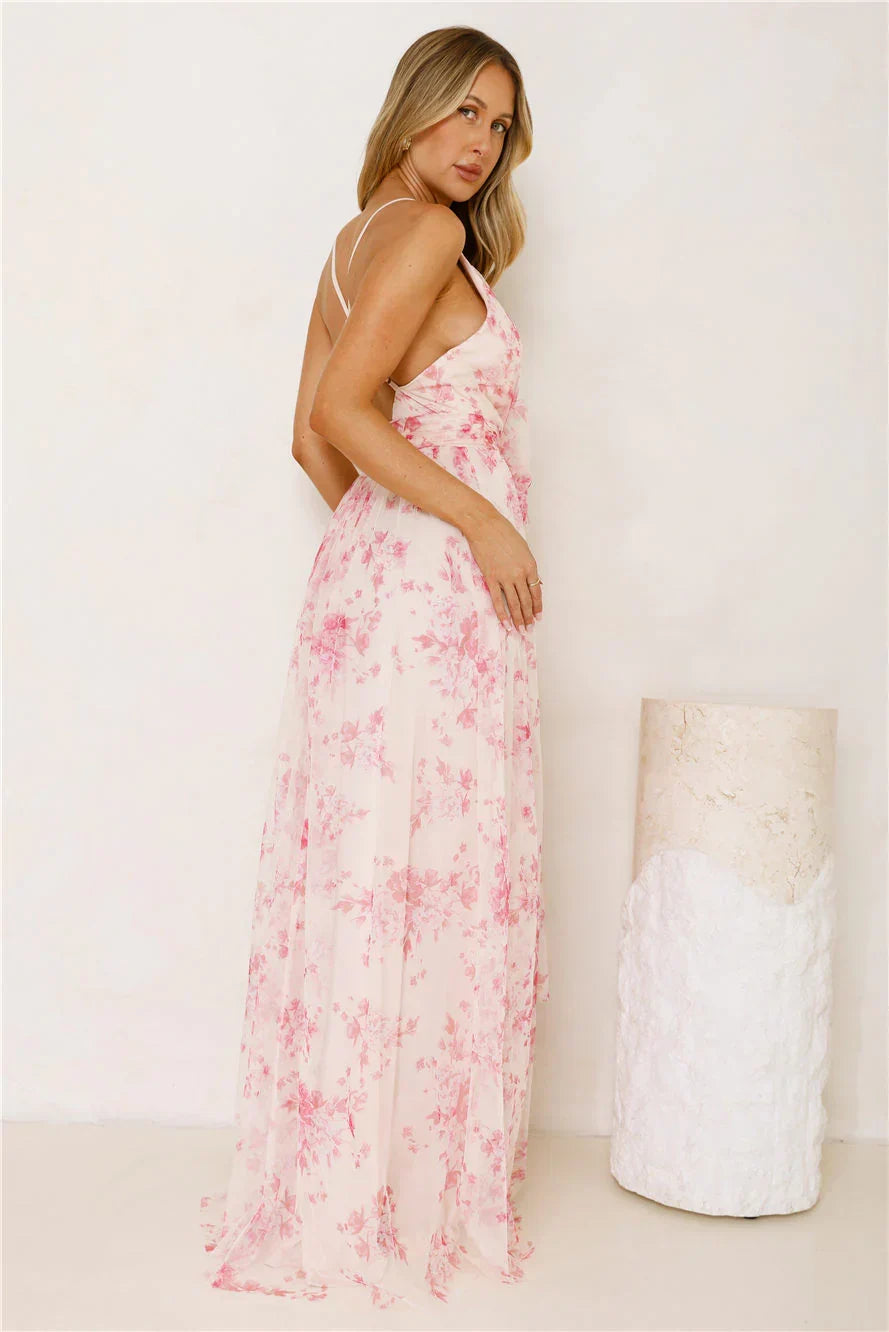 Enchanted Petals Maxi Dress Fuchsia