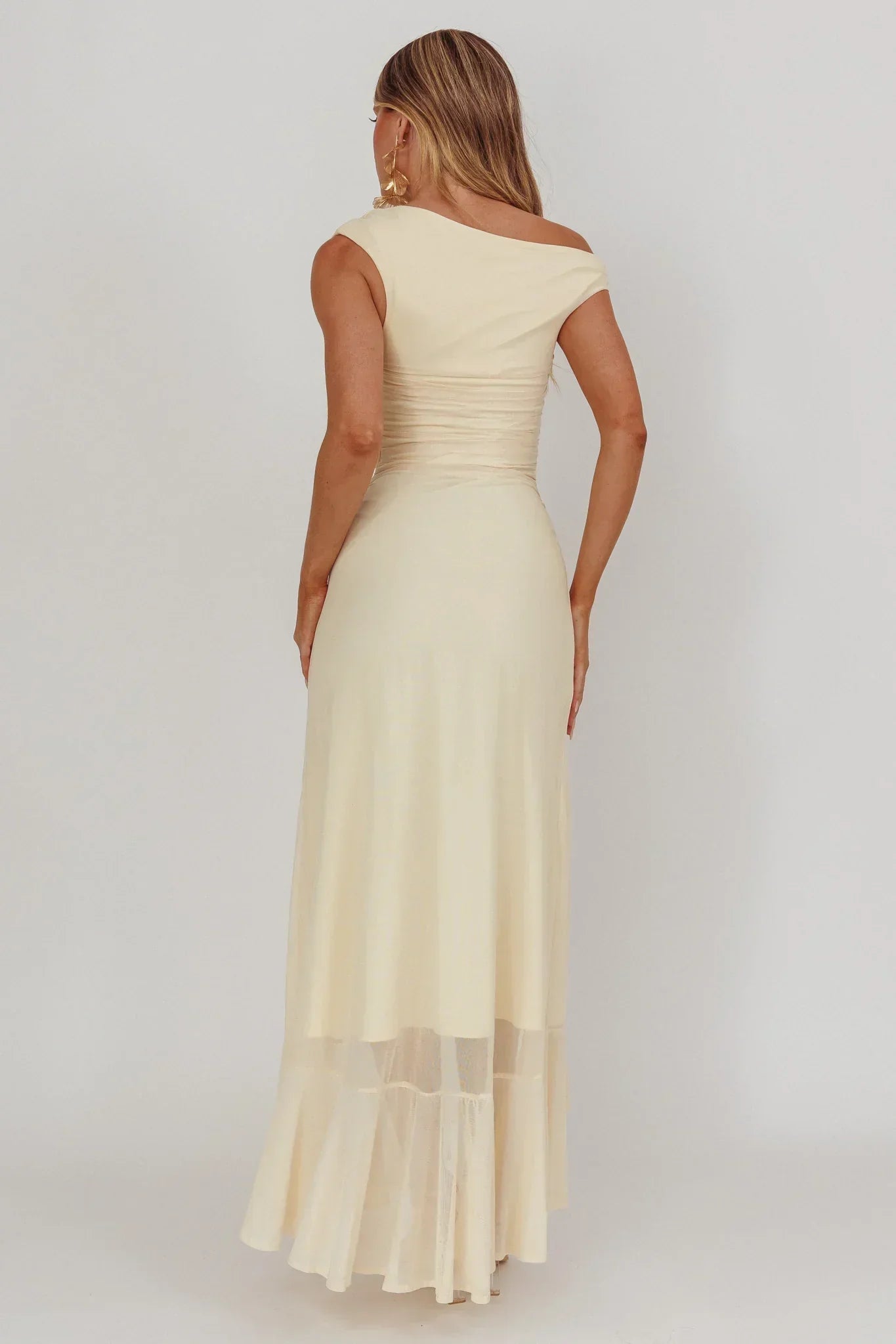Moonlit Magic Asymmetric Neckline Maxi Dress Light Yello