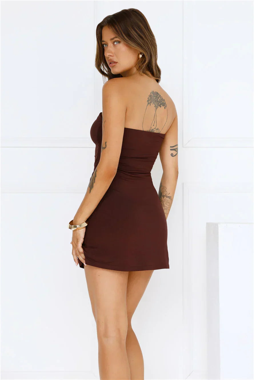 Power Play Strapless Mini Dress Brown