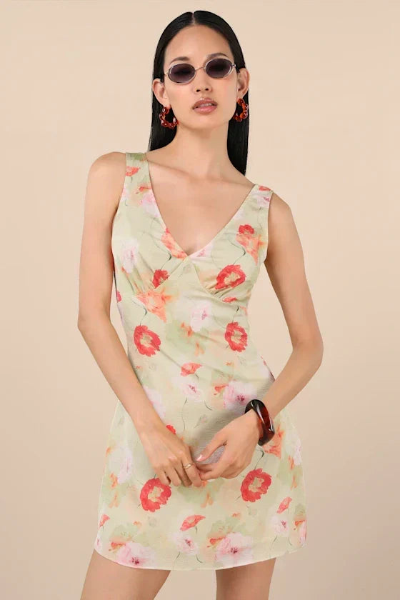 Jaziel Ivory Floral Sleeveless Mini Dress