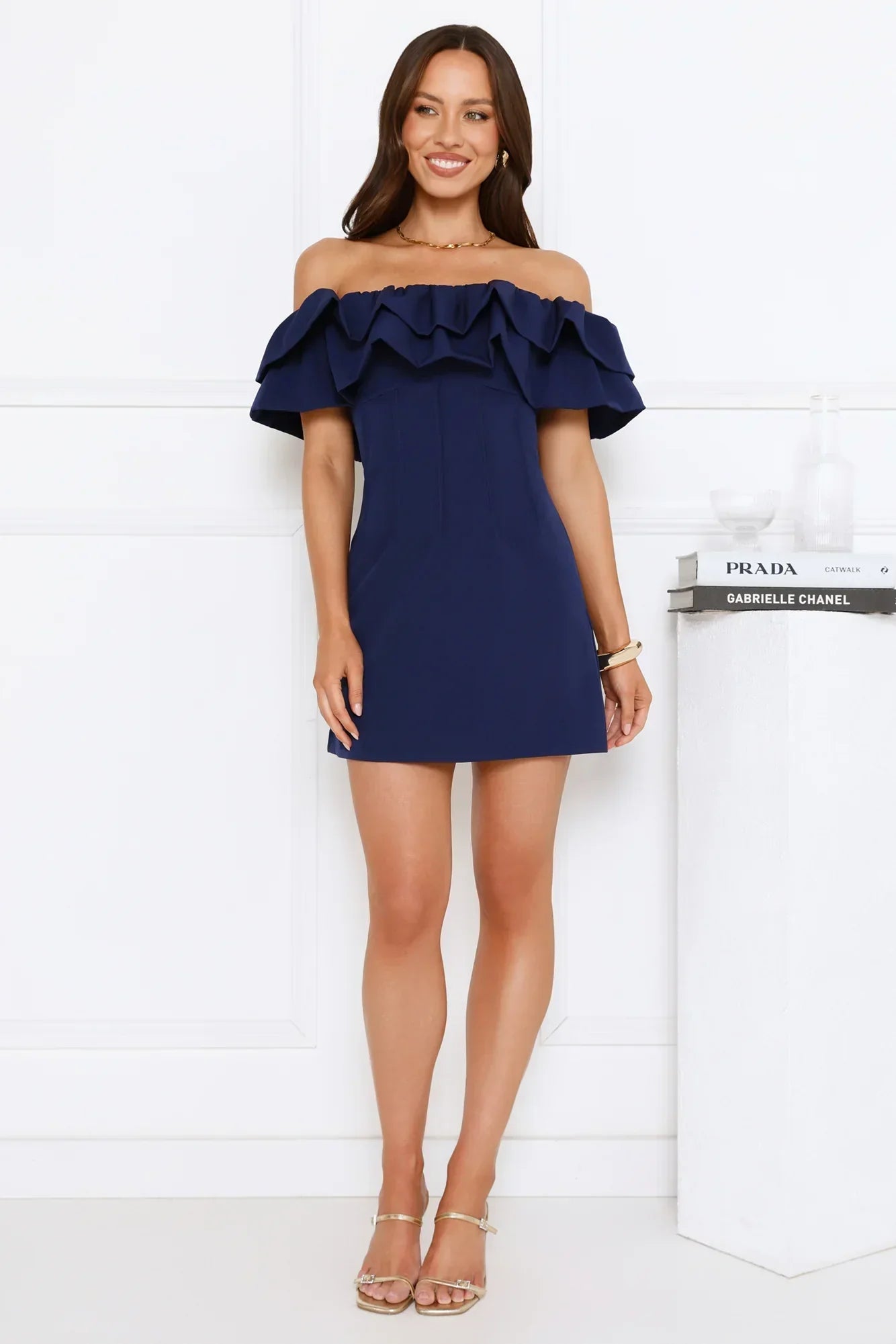 Starlit Enchant Off Shoulder Mini Dress Blue