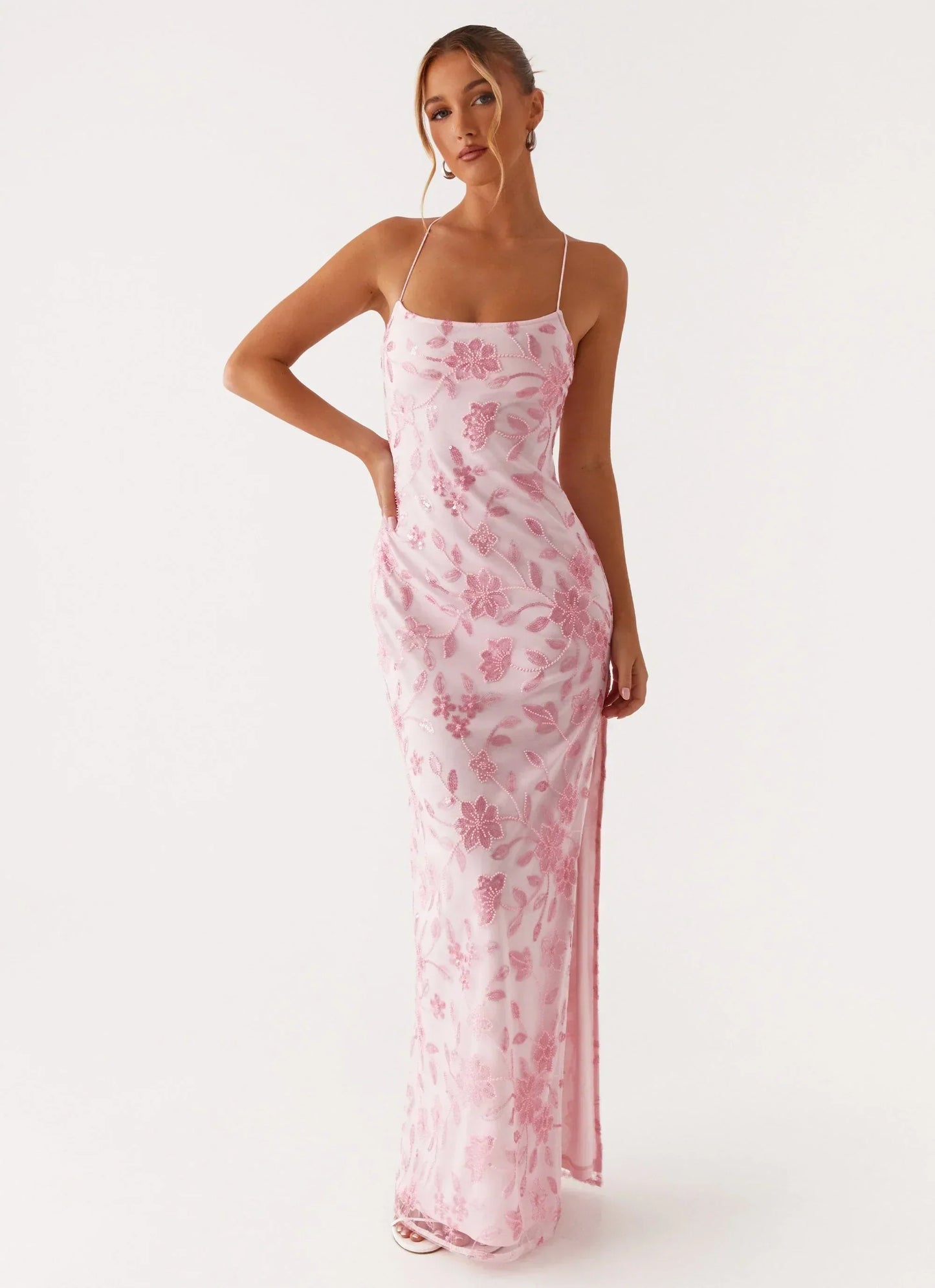 Bright Lights Beaded Maxi Dress - Pink