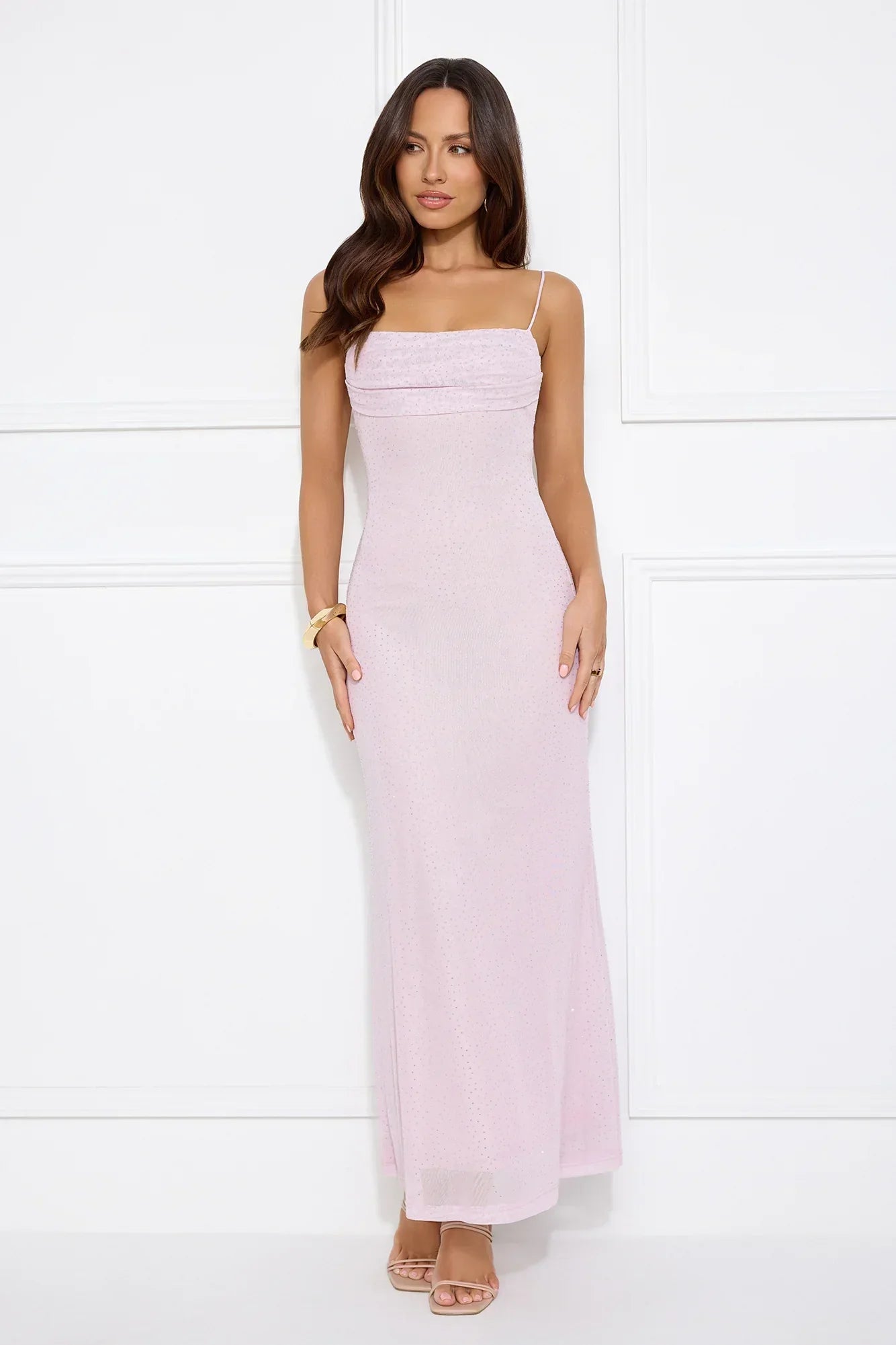 Elevated Status Embellished Mesh Maxi Dress Lilac