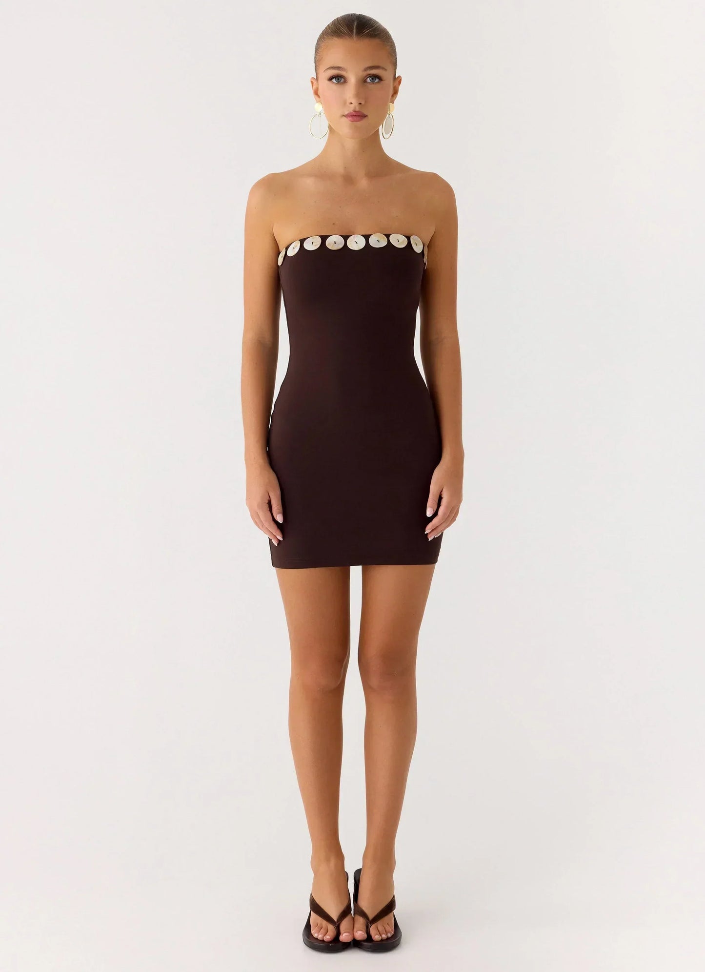 Leroy Button Mini Dress - Chocolate