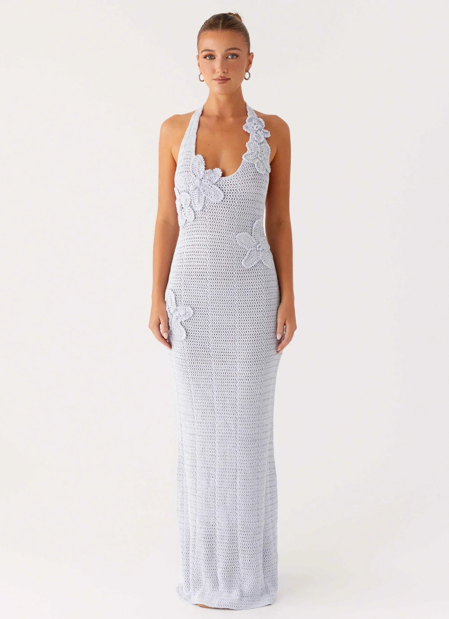 Novalee Flower Crochet Maxi Dress - Blue