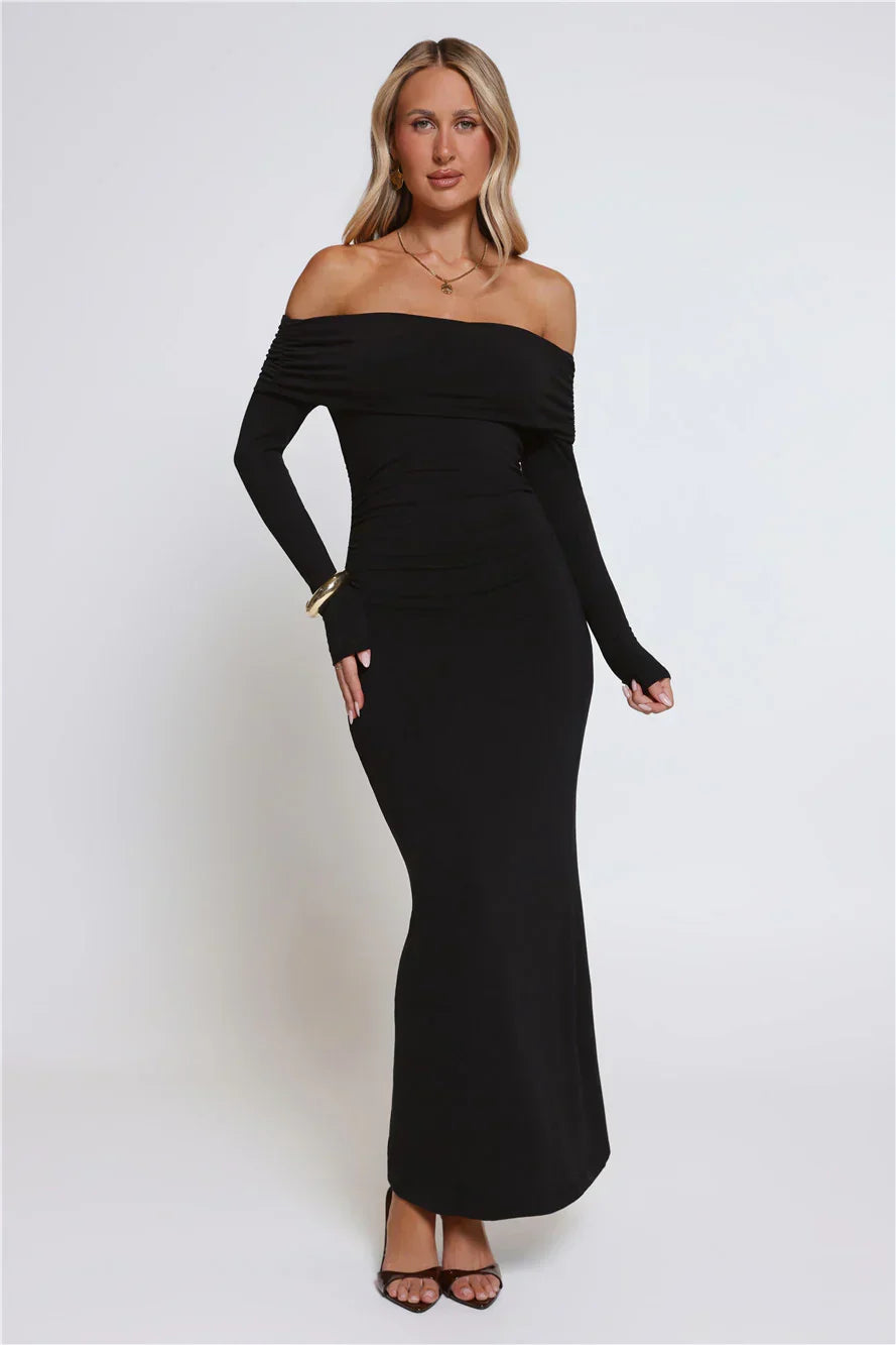 Mind Made Up Off Shoulder Long Sleeve Maxi Dress Black
