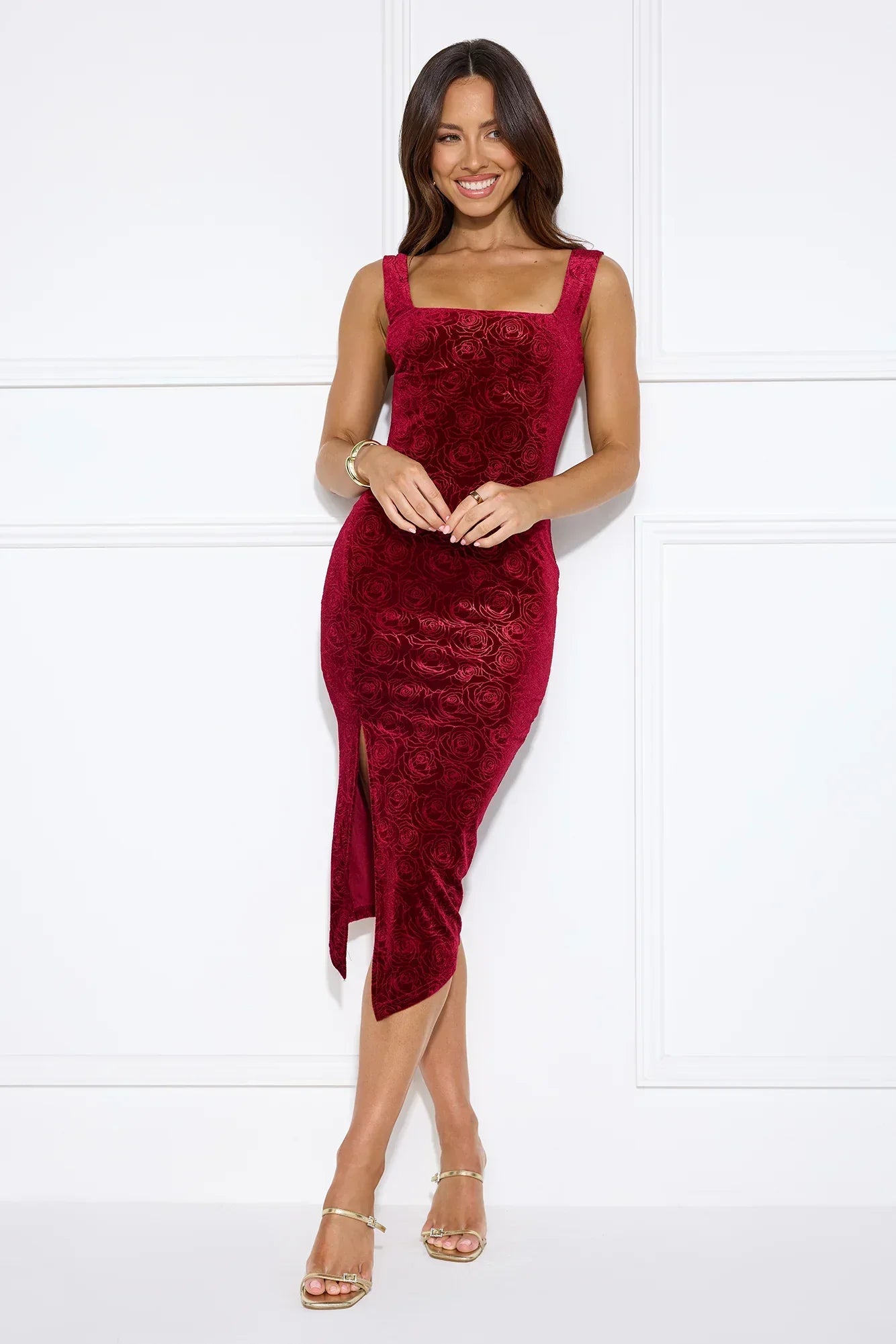 Dream Big Velvet Midi Dress Burgundy