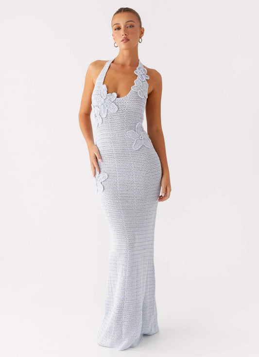 Novalee Flower Crochet Maxi Dress - Blue