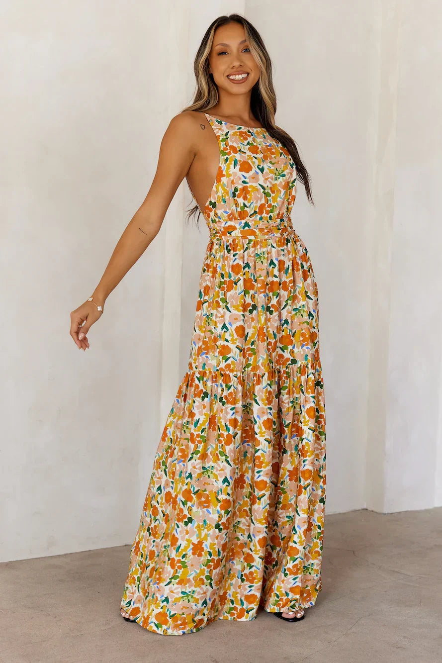 Floral Whispers Maxi Dress Orange