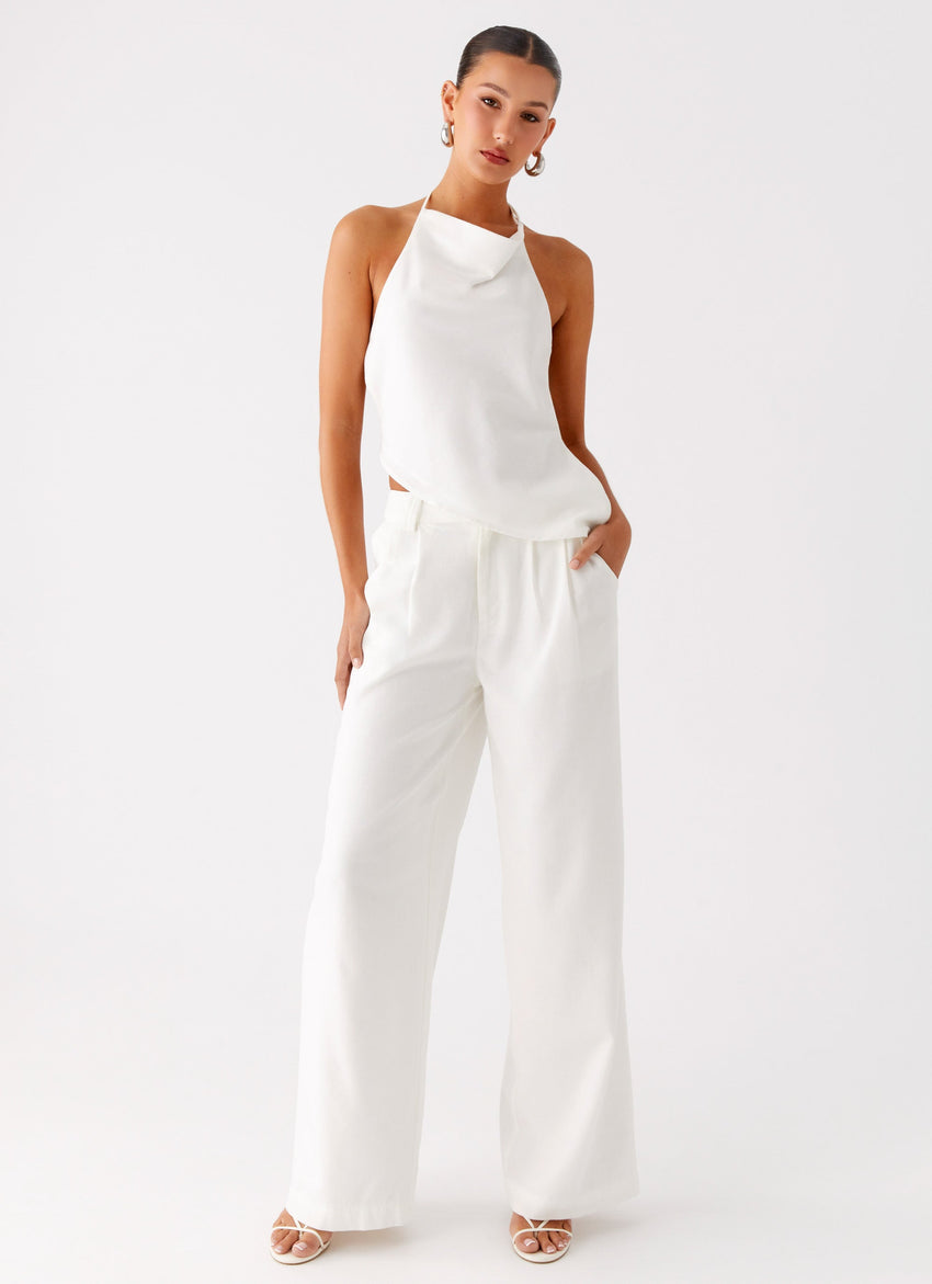 Delong Low Rise Linen Pants - White