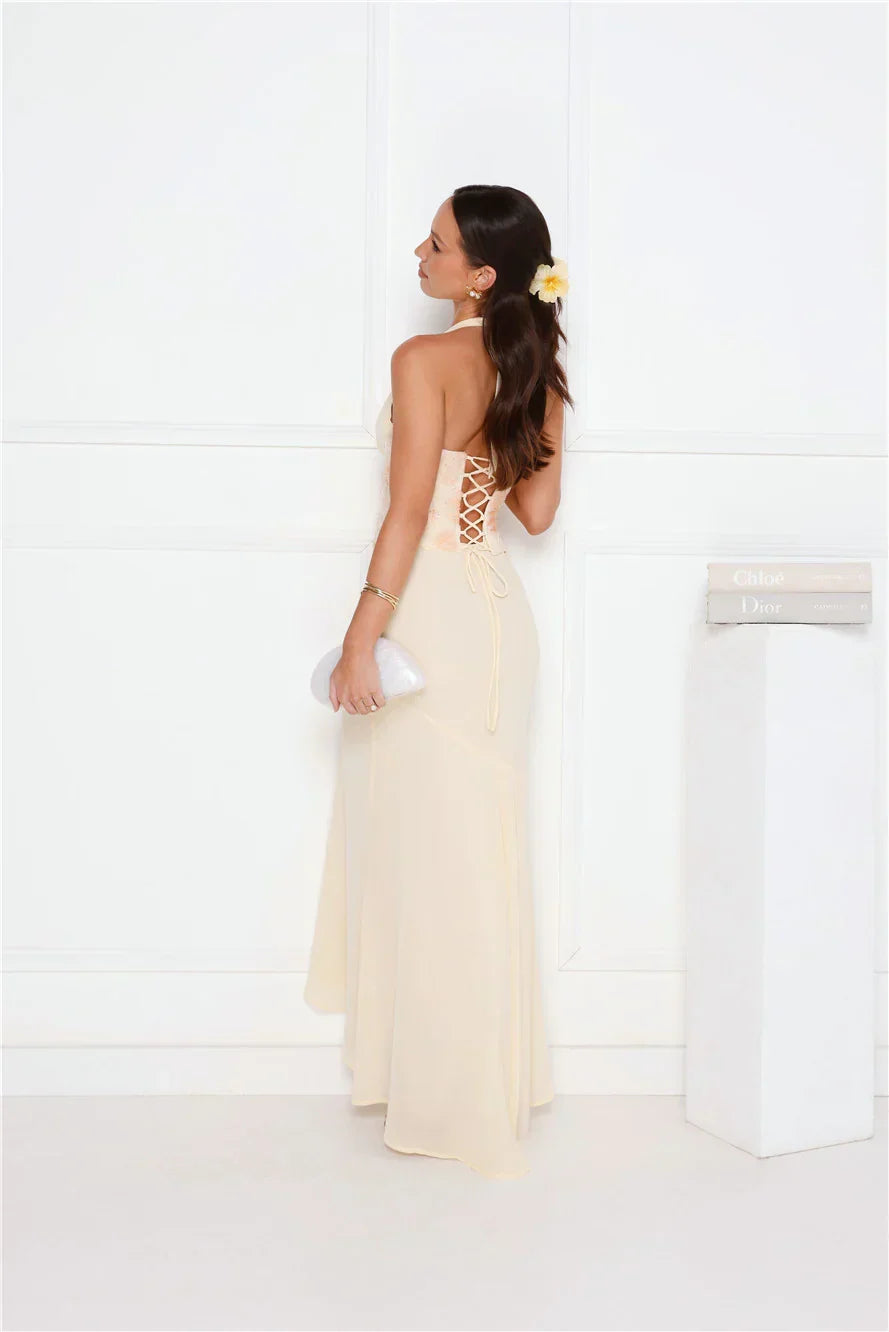 Silver Lining Love Halter Maxi Dress Yellow