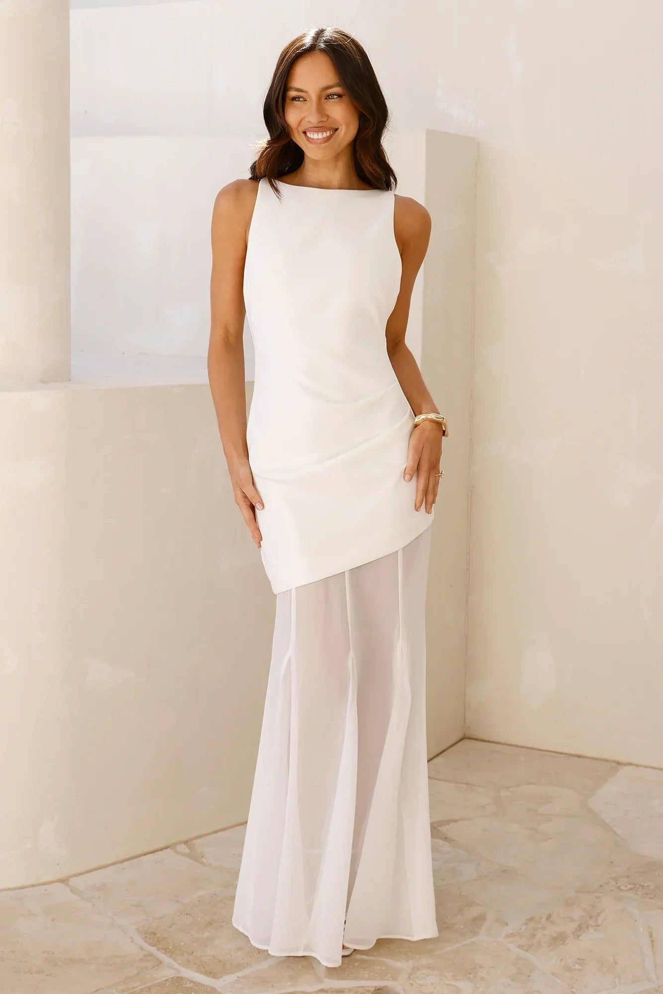 Modern Art Maxi Dress White