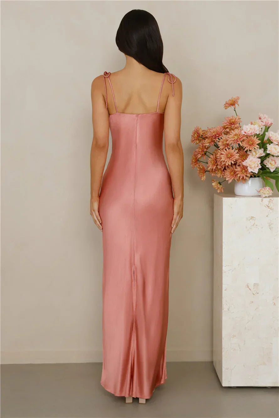 The Penelope Cowl Satin Maxi Dress Rose