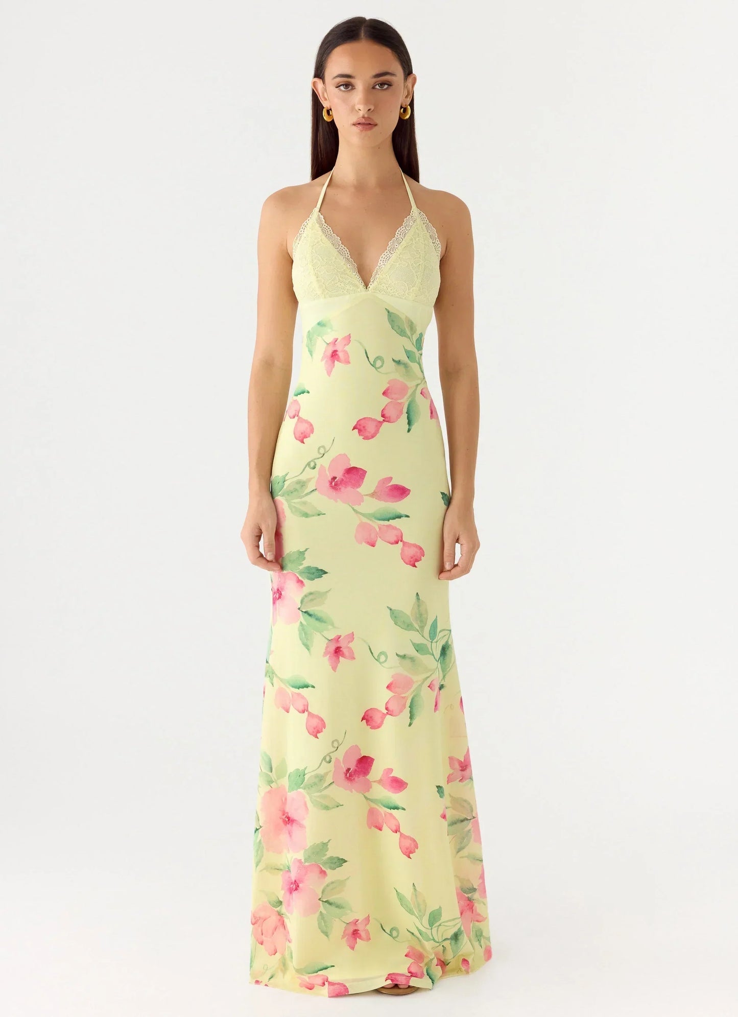 Takedown Halter Maxi Dress - Lemon Soleil