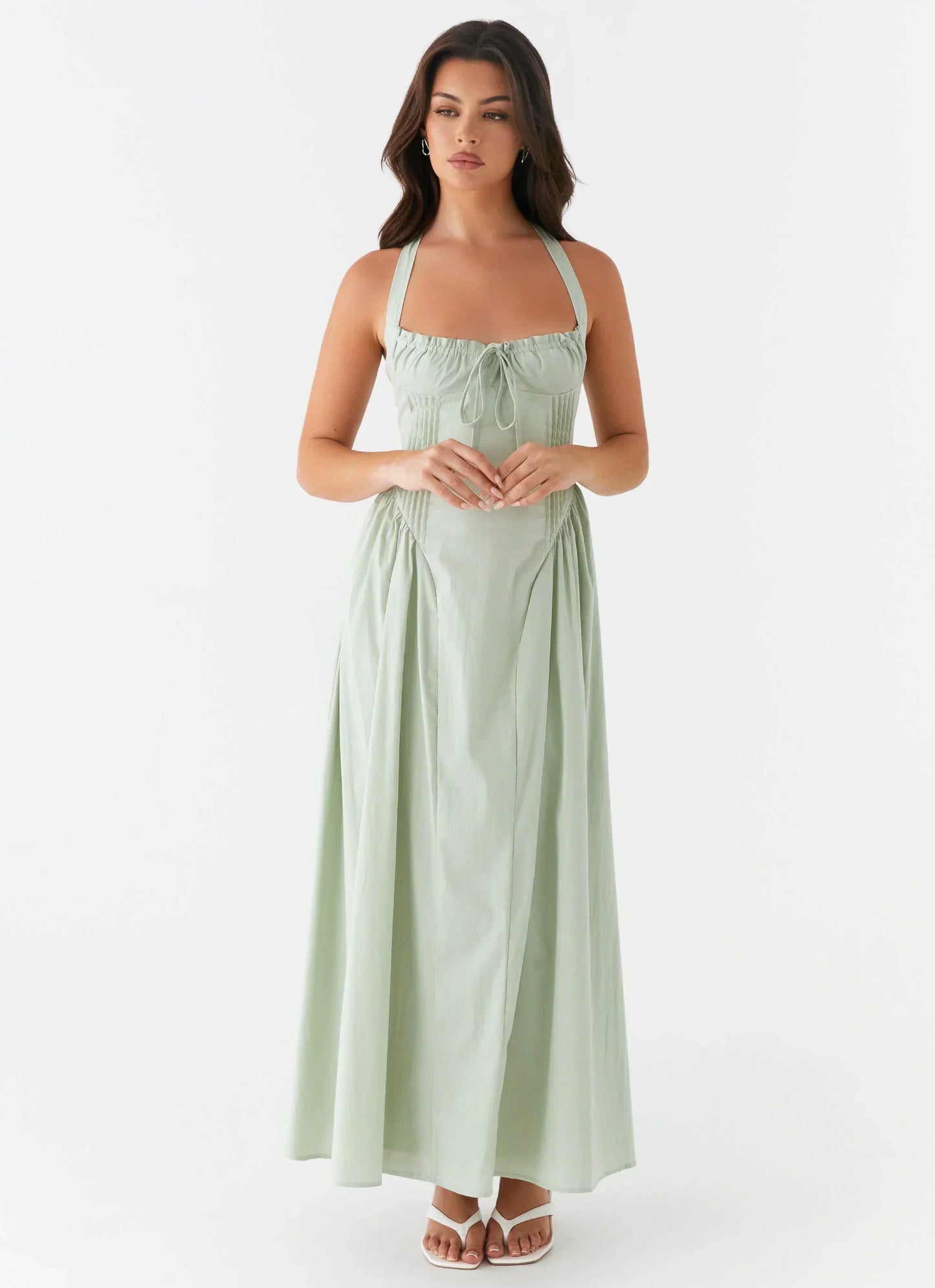 Olenna Halterneck Midi Dress - Sage