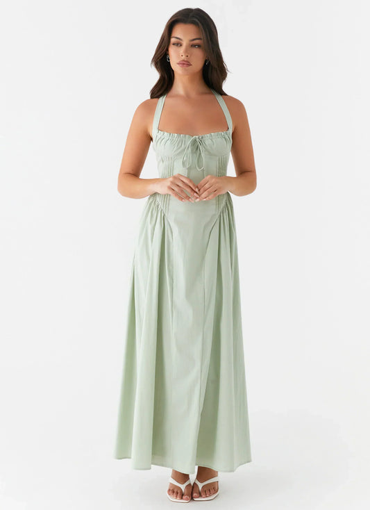 Olenna Halterneck Midi Dress - Sage