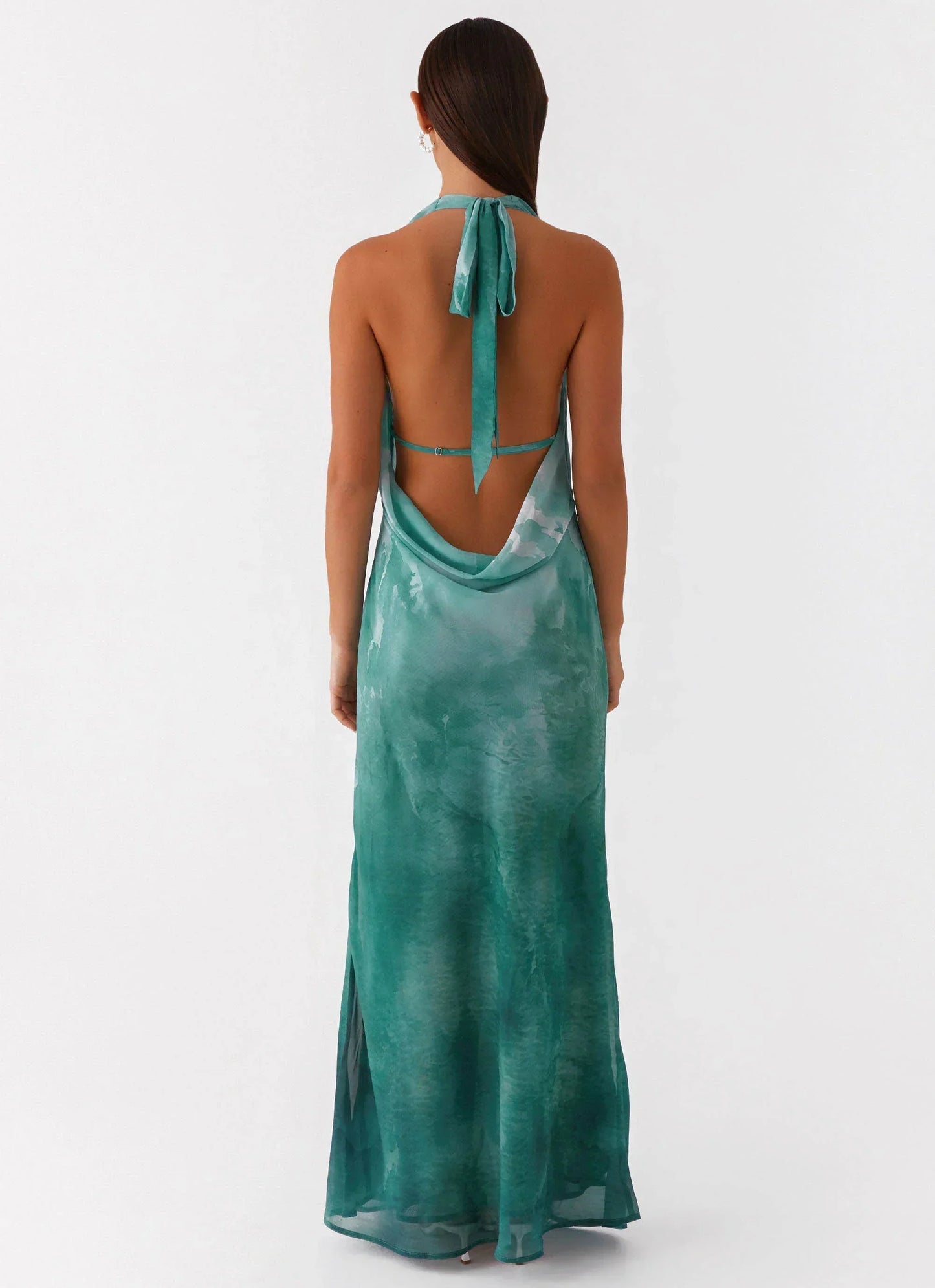 Nerissa Cowl Neck Maxi Dress - Green Tie Dye
