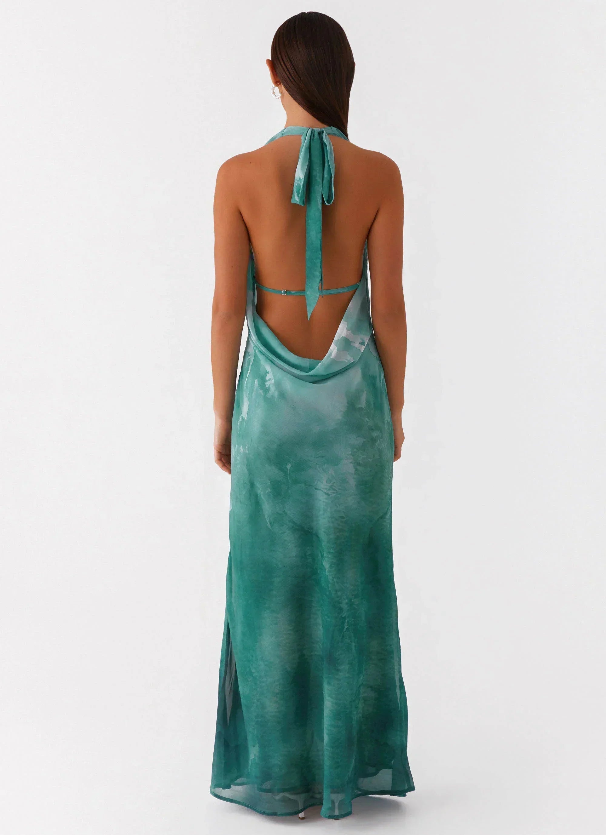 Nerissa Cowl Neck Maxi Dress - Green Tie Dye