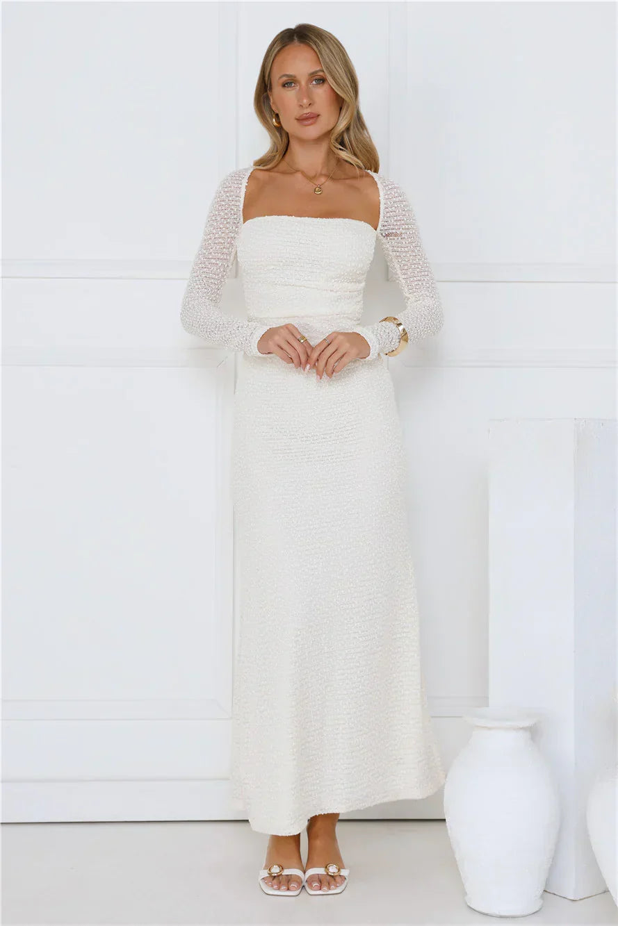 Hot Girl Habits Long Sleeve Maxi Dress Beige