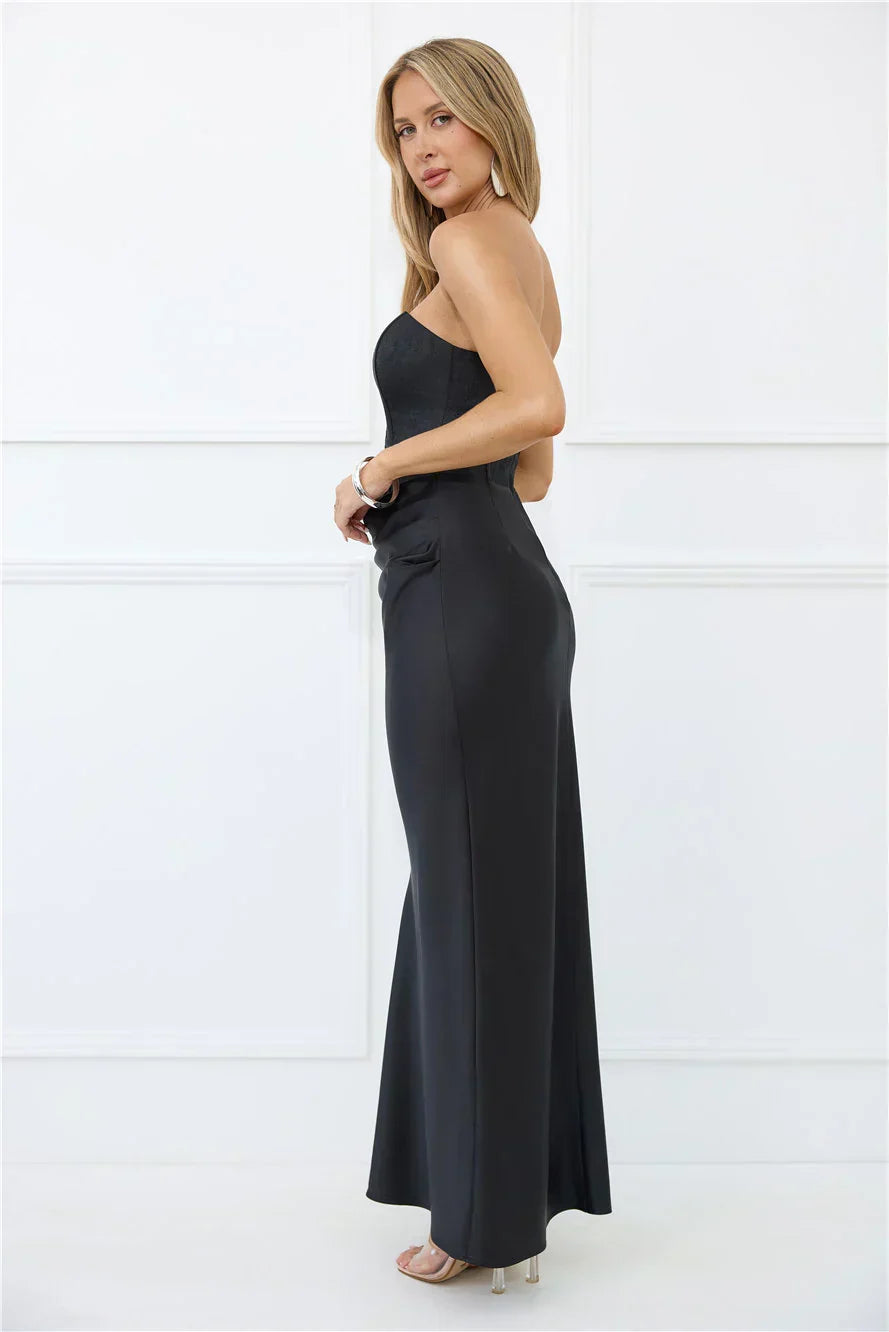 Dressed To Dazzle Strapless Satin Maxi Dress Blue