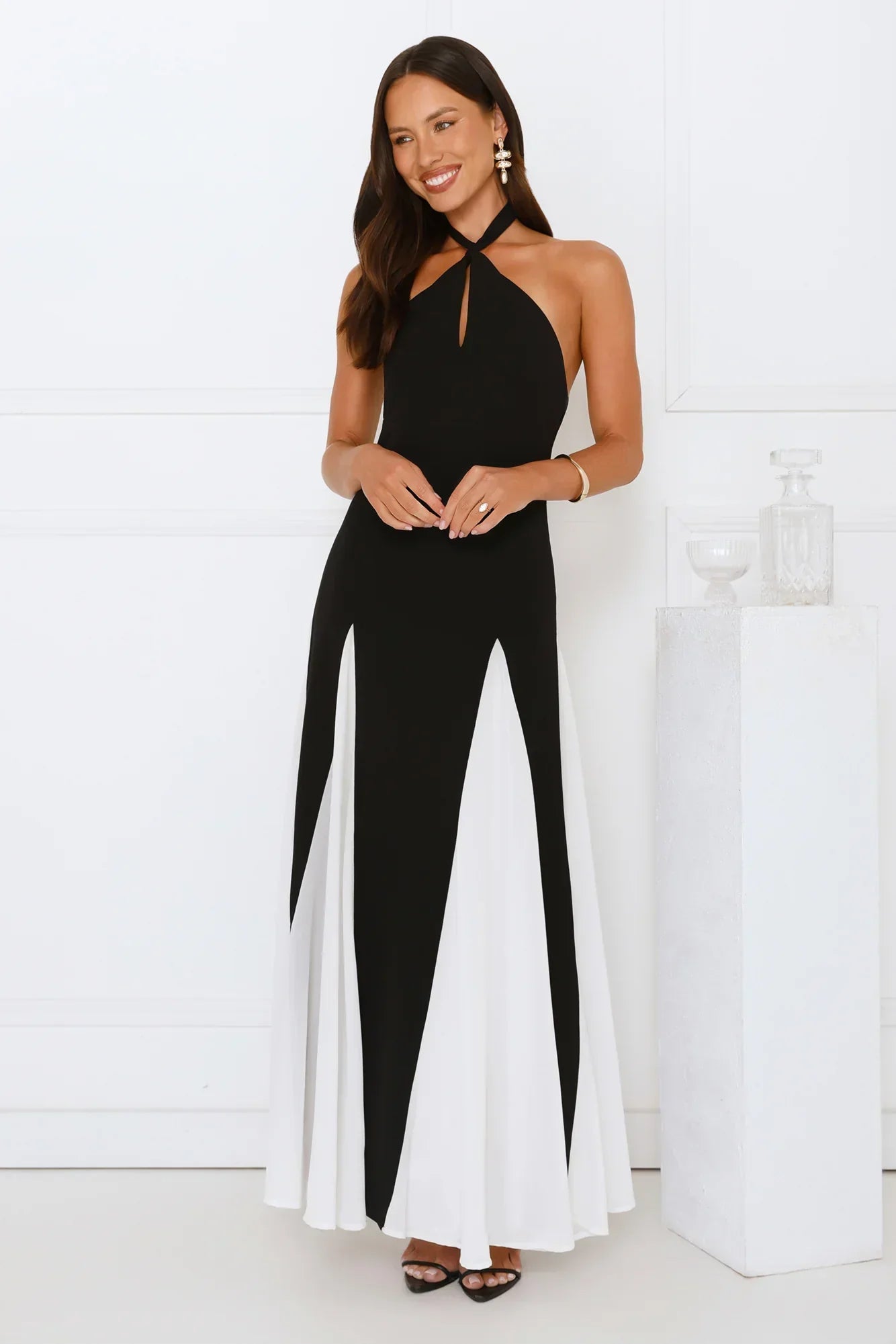 Starry Soirée Halter Maxi Dress Black
