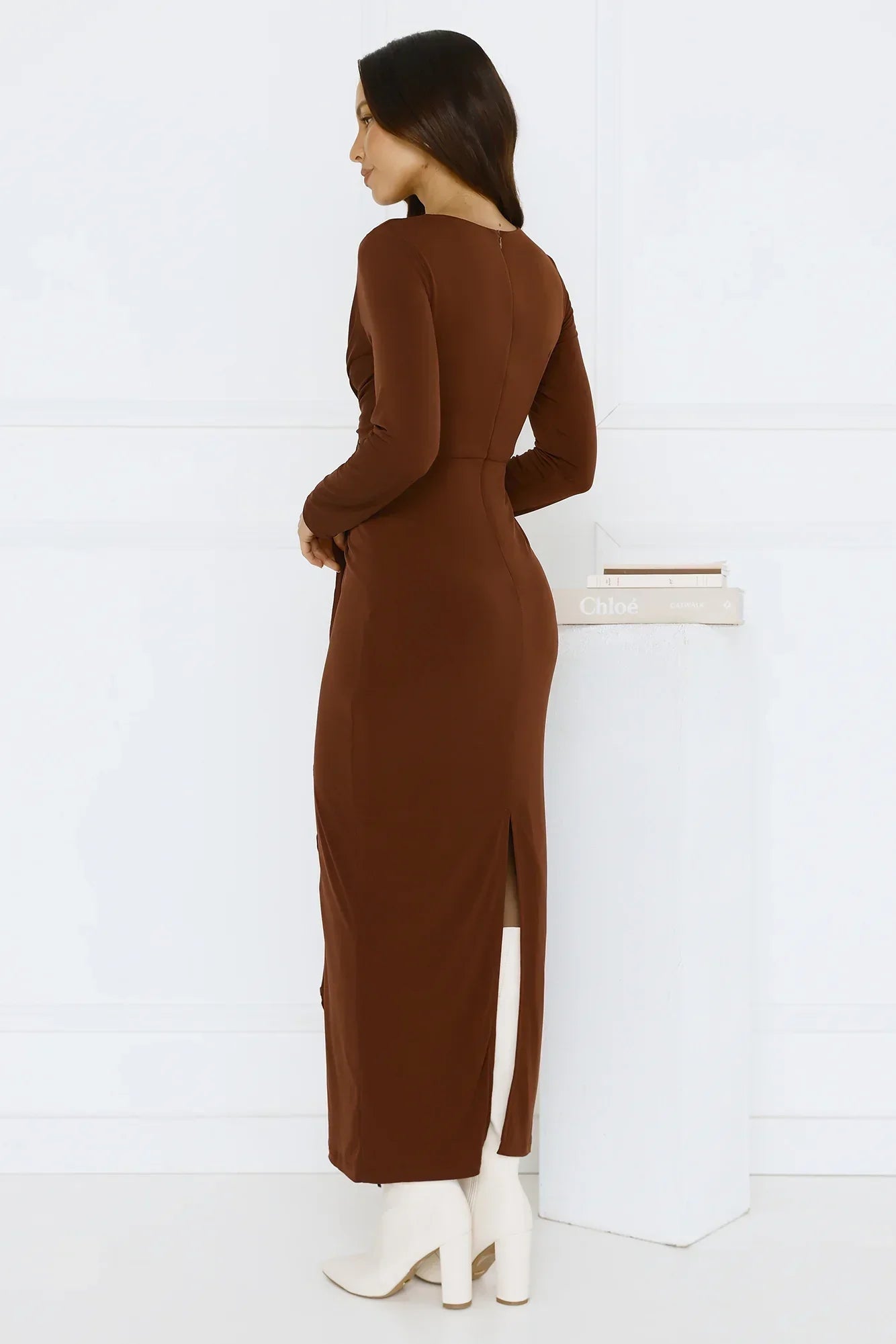 Golden Mirage Long Sleeve Maxi Dress Brown