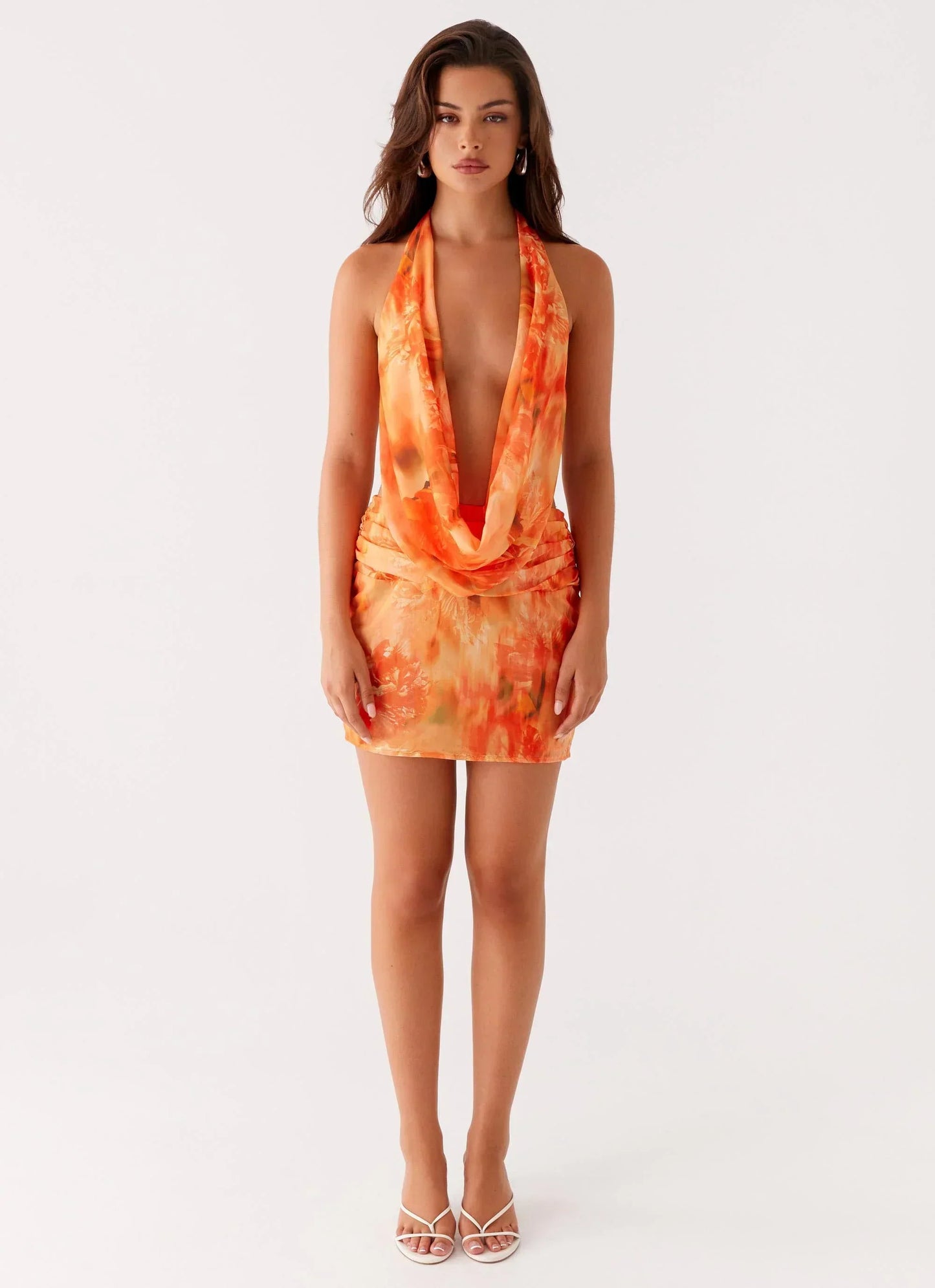 Elysia Chiffon Mini Dress - Sunset Floral