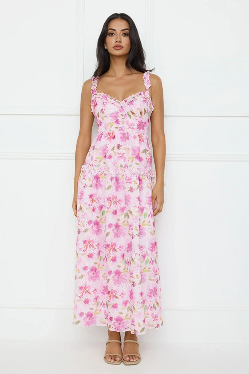 Ballet Bloom Embroidered Maxi Dress Pink