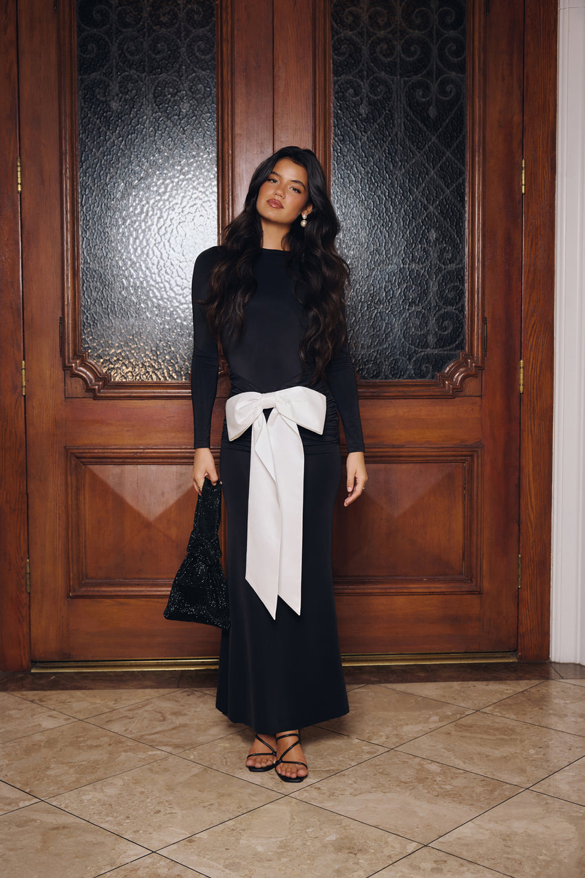 Formal Nights Long Sleeve Maxi Dress Black