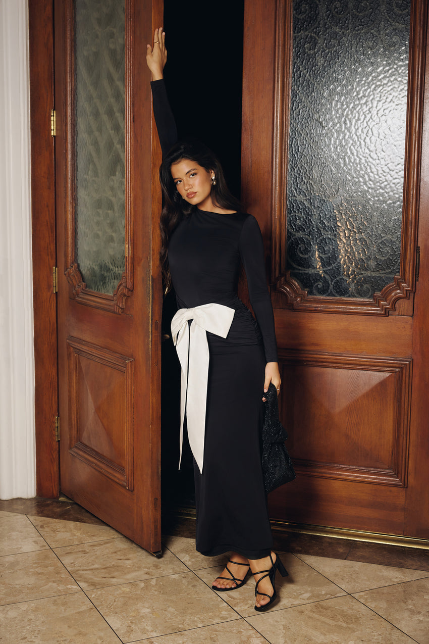 Formal Nights Long Sleeve Maxi Dress Black