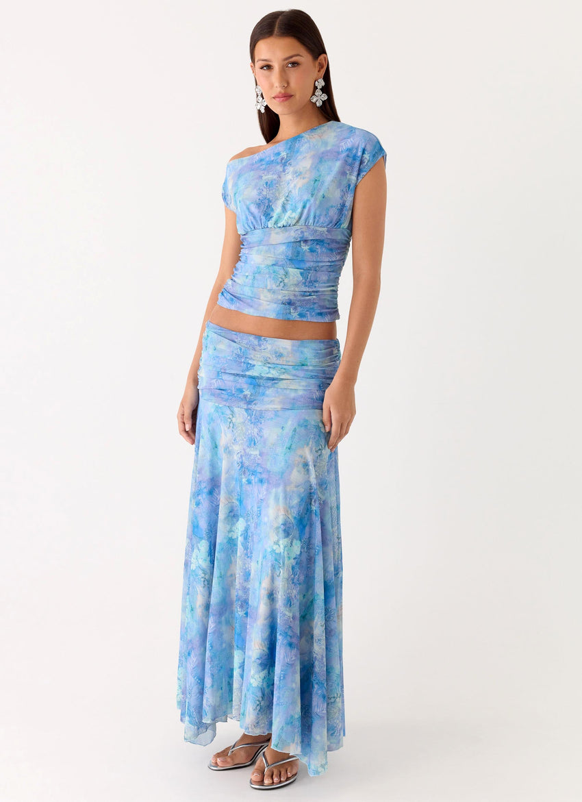 Liana Asymmetrical Top - Aqua Paisley