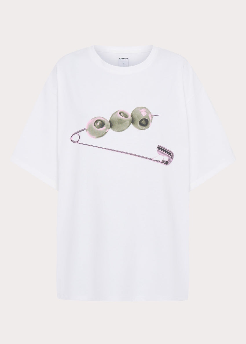 Olive Oversized Tee - White