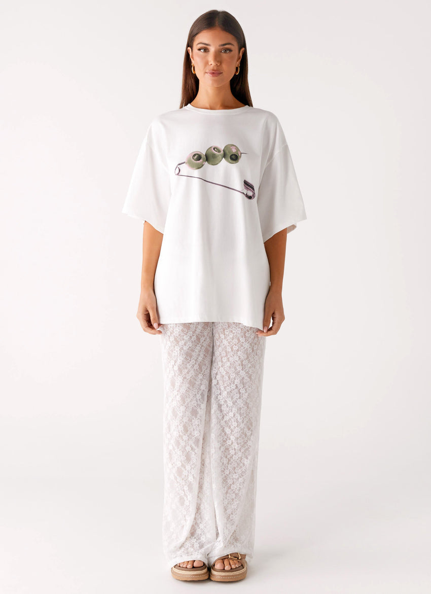 Olive Oversized Tee - White