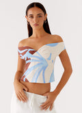 Ozella Off Shoulder Top - Bloom Wave Print