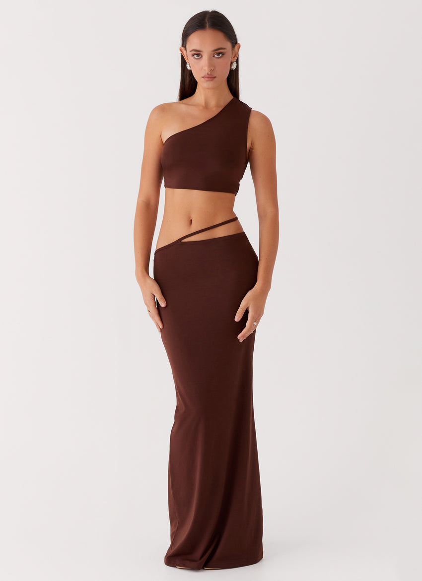 Like You Do One Shoulder Crop Top - Chocolate