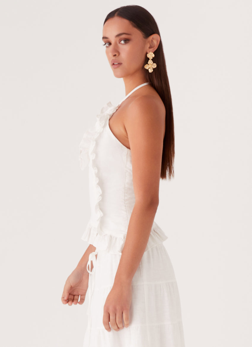 Mariella Linen Top - White
