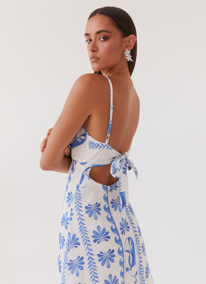 Flora Linen Maxi Dress - Floral Wave