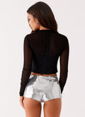 Tiara Sequin Mini Shorts - Silver
