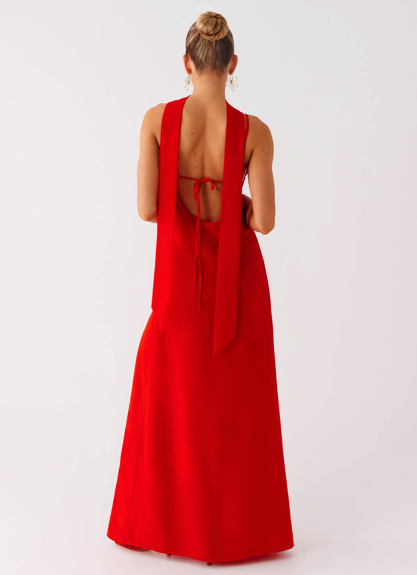 Yorke Scarf Maxi Dress - Raspberry Red