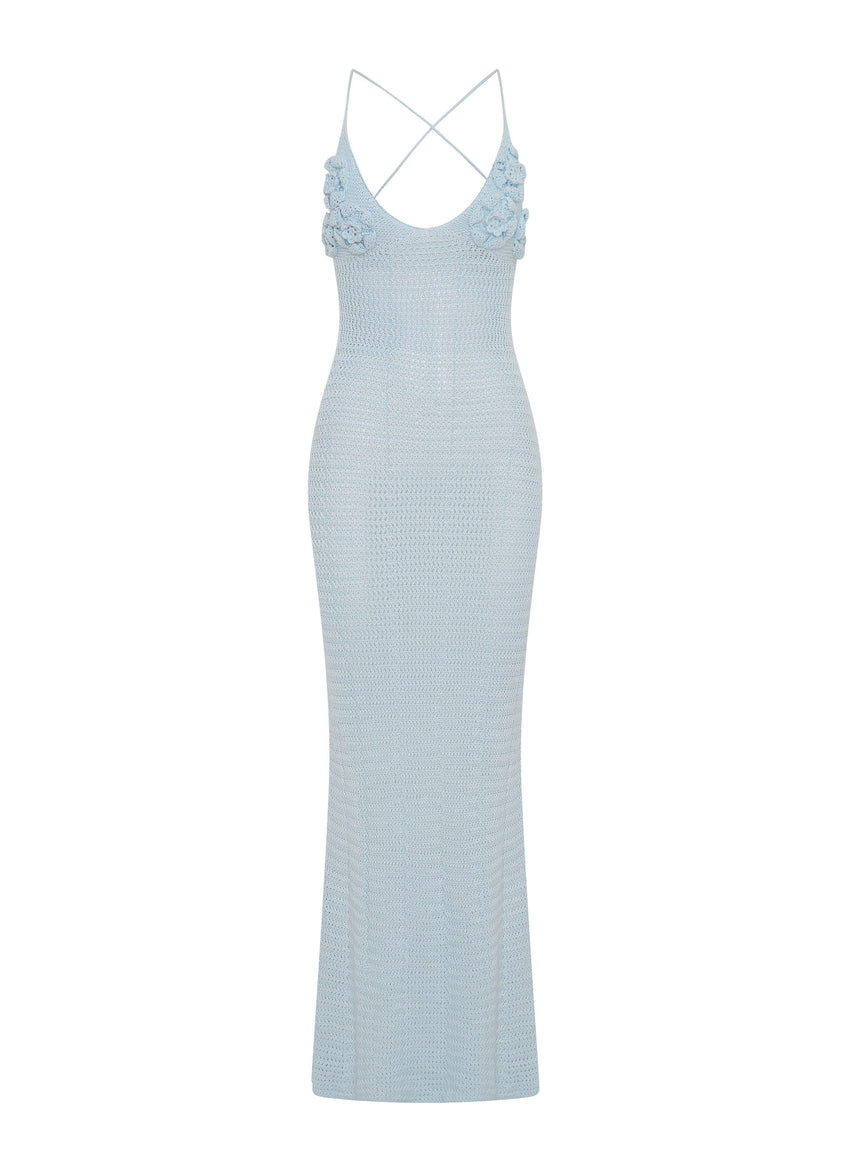 Zara Rose Crochet Maxi Dress - Blue