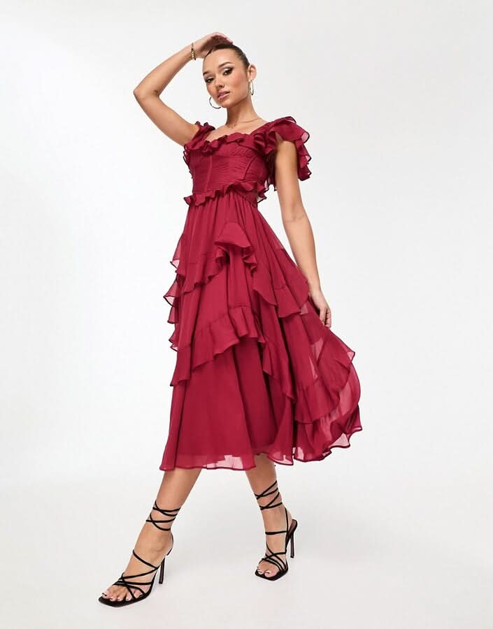 Adrienne Ruffle Midi Dress