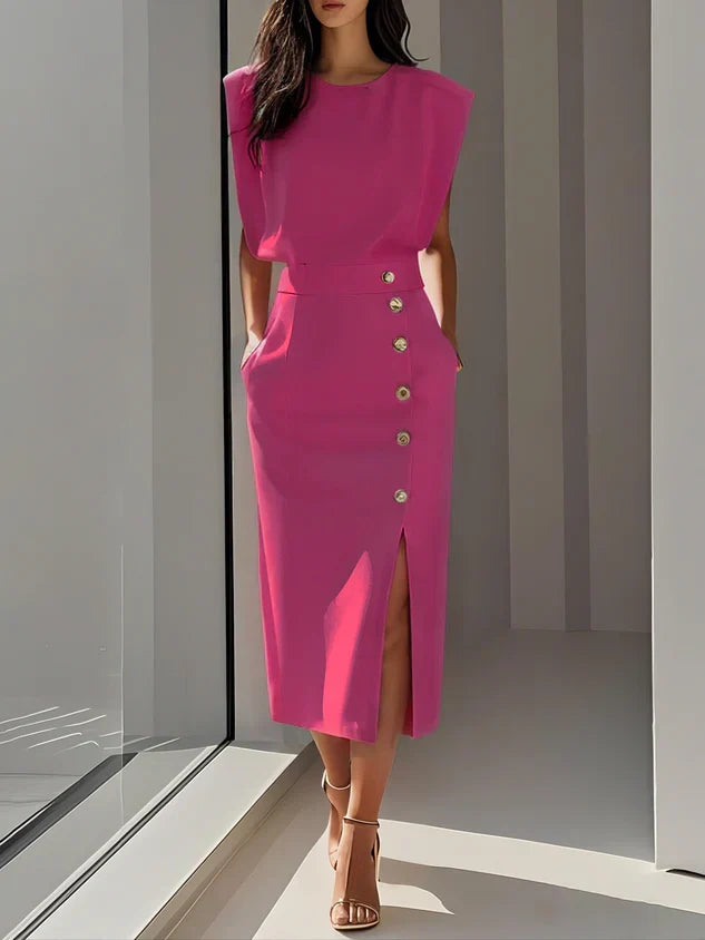 Lisandra Button Midi Dress