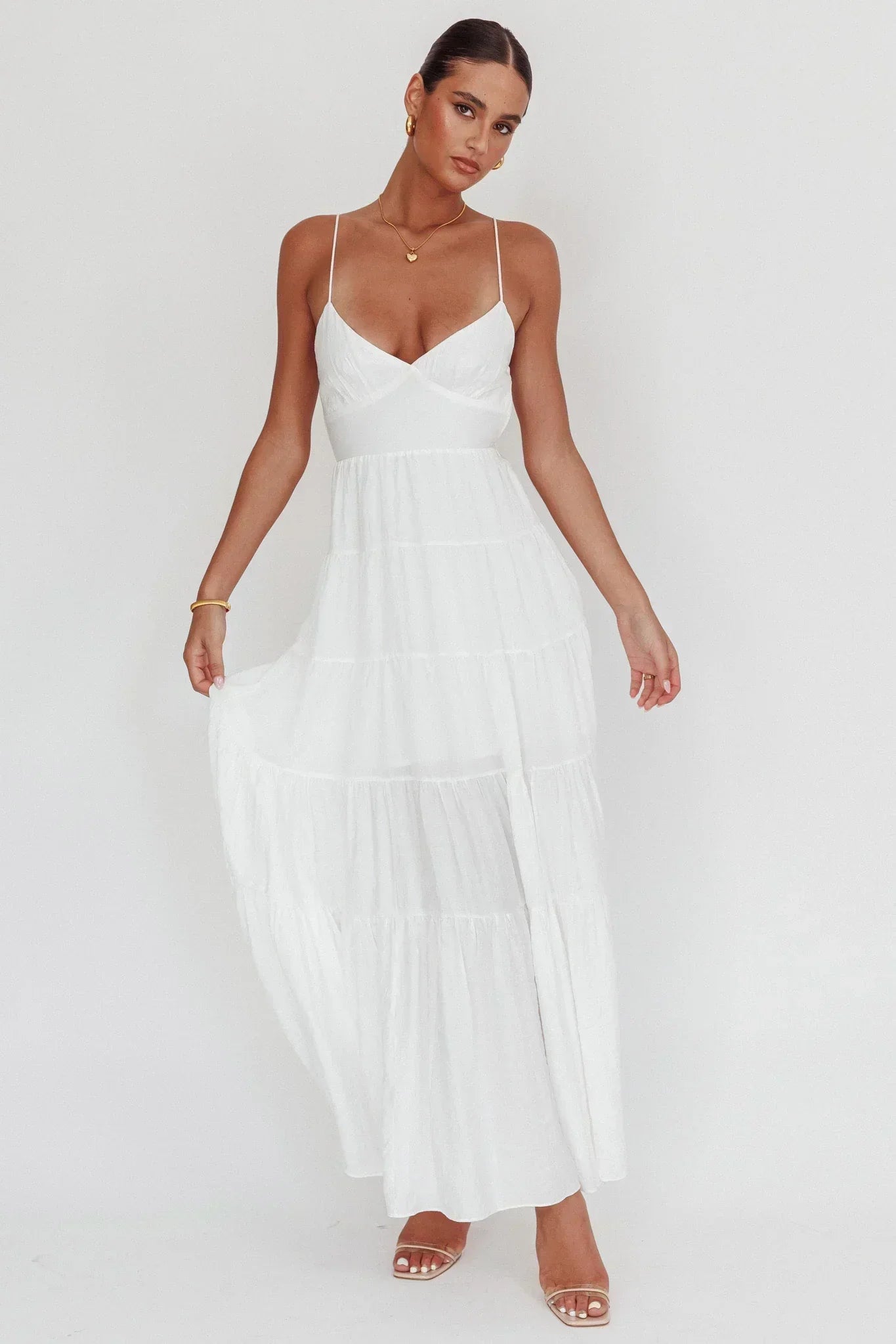 Main Attraction Cami Strap Maxi Dress White