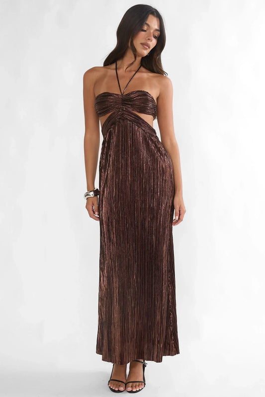 Isle Cut-Out Halter Maxi Dress Gold