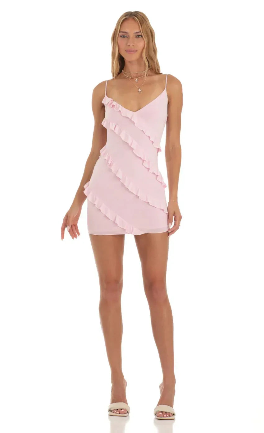 Ruffle Mini Dress In Pink