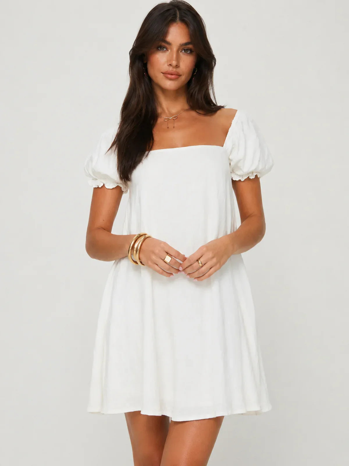 Beyond Linen Blend Mini Dress White