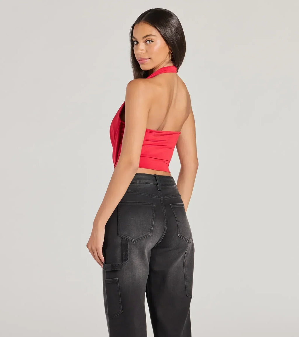 Take The Plunge Sleeveless Halter Crop Top